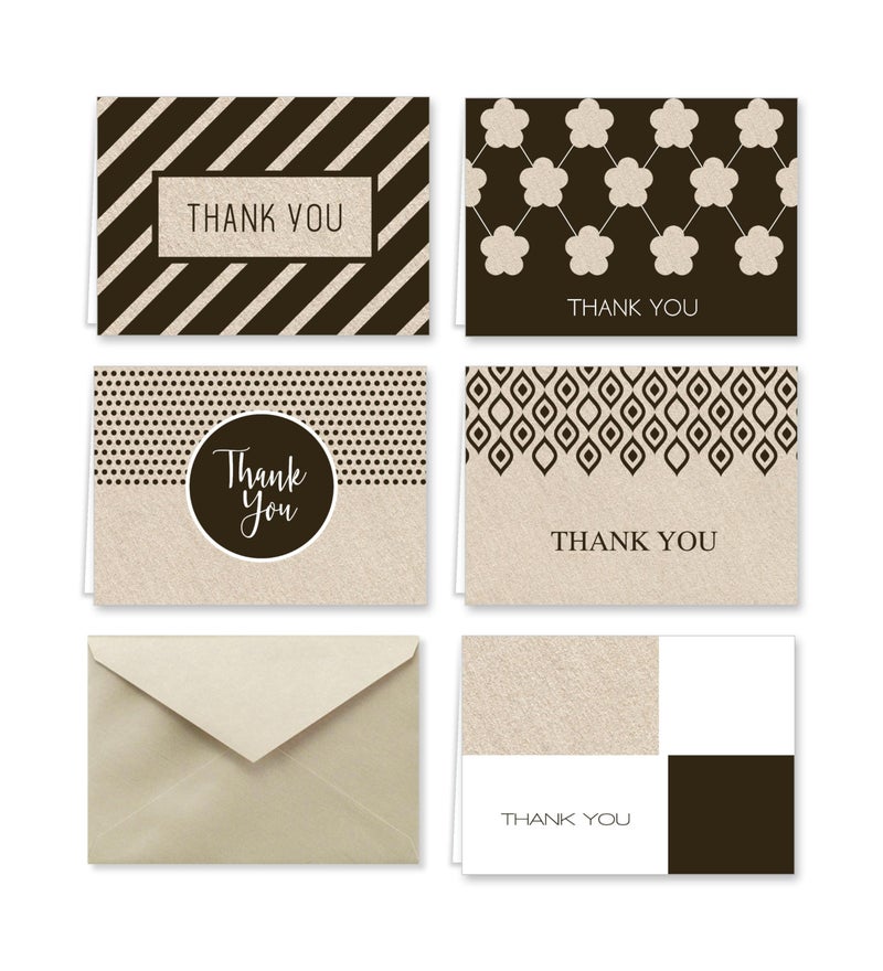Paper Frenzy Black and Tan Designer Thank You Note Cards and Envelopes - 25 pack - Image 1